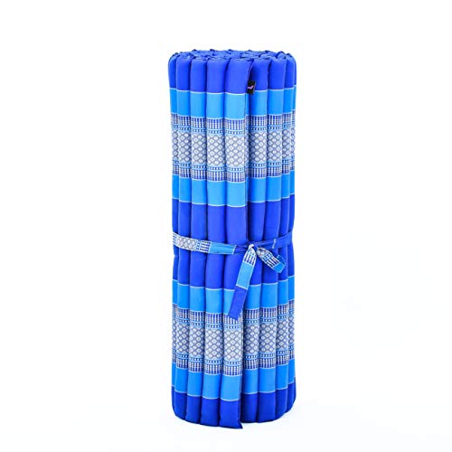 Image of Leewadee - Kapok Roll Mat - Handcrafted Folding Sleep & Relaxation Mattress from Thailand, Ideal as Guest Bed, Camping Mat, Yoga Mat or Traditional Futon, 75 x 39 inches, Blue