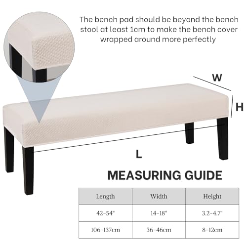 Image of SearchI Dining Bench Cover, Stretch Washable Long Bench Seat Covers, Rectangle Dining Table Bench Slipover for Dining Room, Living Room, Kitchen(Beige Jacquard)
