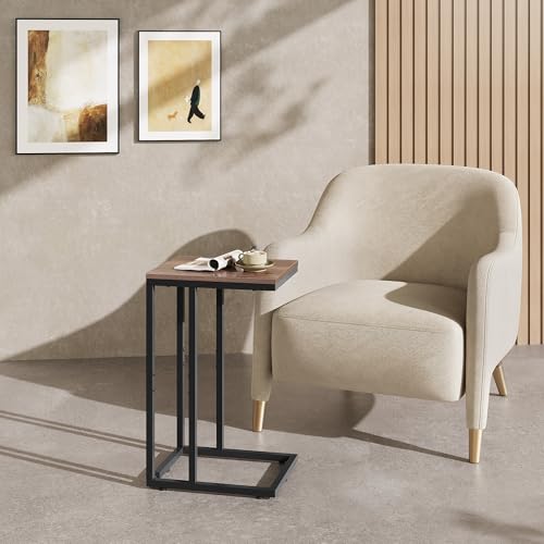 WLIVE C-Shaped Side Table, Slim Bedside Table for Small Spaces, Sofa Side Table with Metal Frame, Small Table with Open Storage for Living Room, Bedroom, Brown - Image 5