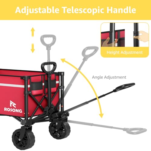 Image of ROSONG Collapsible Wagon Cart with Wheels Foldable - Folding Utility Heavy Duty Wagons Carts for Grocery Sports Garden Shopping Camping Wheelbarrows (Burgundy, 90L)