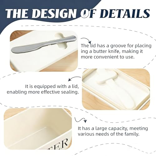 Eastrise Butter Dish with Lid and Knife for Kitchen Countertop,Large Food Grade PP Butter Holder, Includes Stainless Steel Spreader, BPA-Free Container Keeps Butter Soft & Spreadable (White) - Image 6