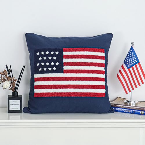 Jonhier 4th of July Throw Pillow Cover, Independence Day Patriotic Throw Pillow Case Tufted American Flag Pattern, Textured Cushion Cases Memorial Day Flag Day Decor for Sofa Bed (Blue, 18” x 18”) by Jonhier - Used condition - Image 4