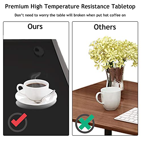 Urred Computer Desk Glass Top - Metal Frame Desk Table For Computer Desk Gaming Modern Study Office Work Writing Desks Table For Home Office Small Black (Z-55.1 Inch) #TOP2