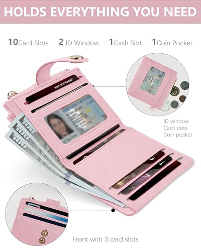 Image of Small Wristlet Wallets for Women Keychain Wristlet Wallet RFID Blocking Key Chain Wallet With Zipper Coin Pocke,2 Id Window(Pink)