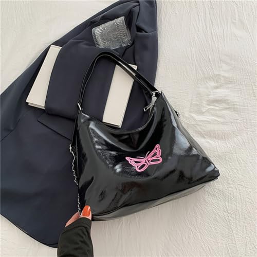 Bolso bandolera de cuero rosa con bordado de mariposa miniatura 7