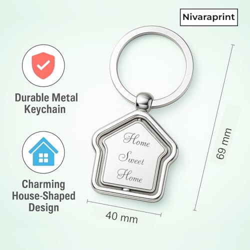 Image of Home Sweet Home Metal Keychain - Silver House Shape Rotating Key Ring, Housewarming Gift for Men & Women, Real Estate & New Home Keychain (Pack of 2)