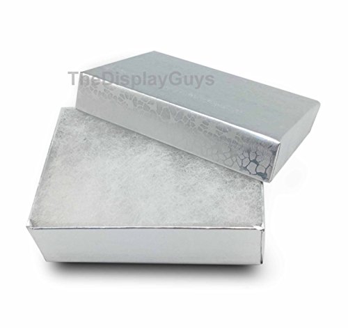 The Display Guys – Cardboard Jewelry Boxes With Cotton – 100 Pack – Silver Foil – #32 (3 1/4" X 2 1/4" X 1") #TOP2