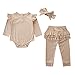 Produktbild Fenverk Neugeborene Kleidung 3 Stück Kleinkind Baby Junge Mädchen Kleider Set Lange Hülse Kapuzenpullover Tops Streifen Hose Stirnband Outfits,Taufkleid Baby Mädchen(E Beige,0-6 Months)