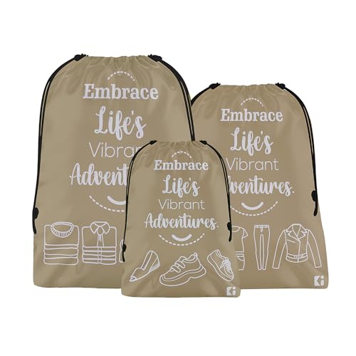 Image of Kuber Industries Pack of 3 Travel Organizer Combo Set | Cloth Storage Bags Set | Parachute Cloth Bag | Waterproof Organizer for Shoe-Garments-Laundry-Lingerie | Small-Medium-Large | Brown