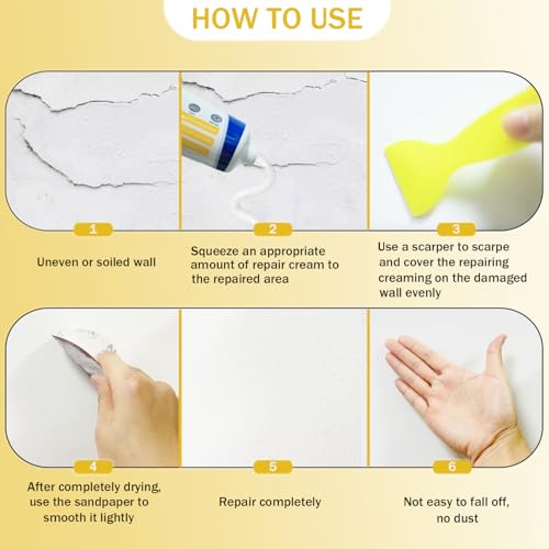 Spachtelmasse Weiß Innen, ELALRAU Wandreparaturcreme, Löcher Wand Füllen Weiß, Wandausbesserungs Paste, Effektiv Ausbessern von Bohrlöchern und Füllen von Rissen, Löchern, Peeling, Graffiti