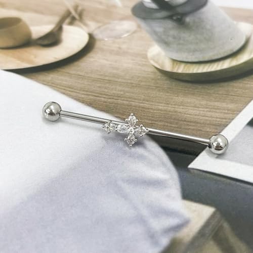 14G CZ Cross Industrial Barbell Earrings for Women 316L Stainless Steel Cartilage Earrings 38mm Industrial Bar Industrial Piercing Jewelry4