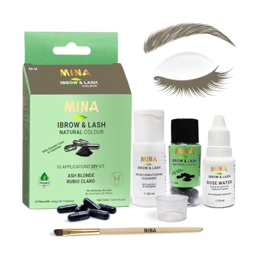Mina ibrow & Lash Tint kit Ash Blond | Natural Spot coloring and Brow Tinting Kit Powder in Capsule, Water and Smudge Proof | Instant Brow dye, No Ammonia, No Lead