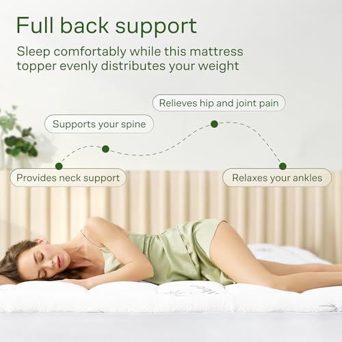 Image of Ultra Soft Twin Size Mattress Topper - Viscose Made from Bamboo Pillow Top Mattress Pad for Back Pain Relief - Naturally Cooling for Hot Sleepers, White