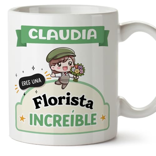 MUGFFINS Tazas Personalizadas para FLORISTA mujer - En Español - Eres increíble - Kawaii - 11 oz / 330 ml - Regalo Personalizable original y divertido