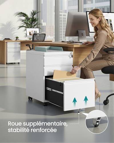 Caisson Bureau 3 Tiroirs Verrouillable Acier SONGMICS