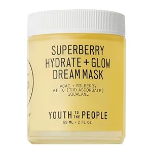 Youth To The People Superberry Hydrate + Glow Dream Mask – Hyaluronic Acid, Squalane, Vitamin C, Face Moisturizer + Overnight Facial, Non-Greasy, Plumps, Brightens, Evens Tone, For Dry + Dull Skin