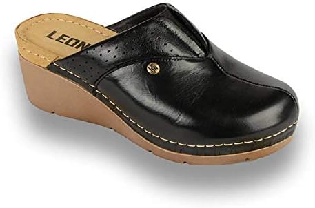 Sabots Sandales LEON 5012 Pour Femme - Cuir Véritable Nappa, Semelle Antidérapante - Talon 4 Cm, Boucles Réglables