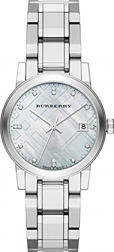 Burberry Luxury Diamonds Watch Womens Girls The City Precious Stainless Steel Mother Of Pearl Textured Date Dial Bu9125 #TOP20