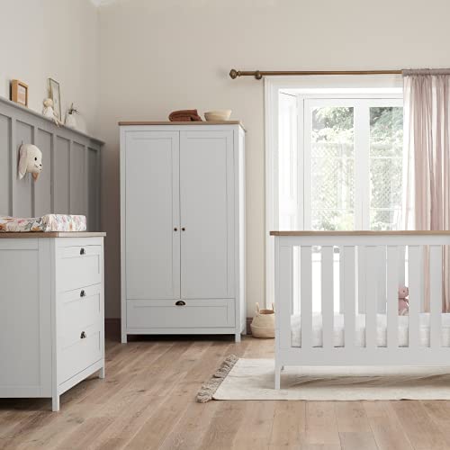 Image of Tutti Bambini Verona Nursery Furniture 3-Piece Set | Convertible Baby Cot Bed, Chest of Drawers Changer, & Wardrobe | Solid Wood Material, Suitable from Birth to Approx. 6 Years | White/Oak