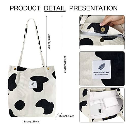Image of Ayieyill Corduroy Tote Bag for Women Canvas Shoulder Cord Purse with Inner Pocket