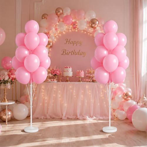 Image of Balloon Column Kit for Floor- Set of 2,Balloon Columns with Stand, Base and Pole,Balloon Tower Backdrop Decoration for Wedding, Baby Shower, Birthday Party, or Bachelorette Parties (Light Pink)