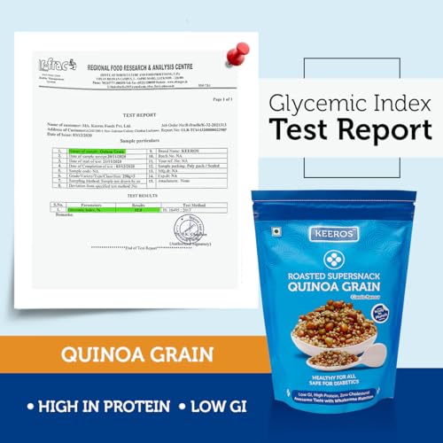 Keeros Quinoa Grain Roasted & Healthy Snacks for Weight Loss | Diabetic Friendly, Diet Namkeen & Snacks | Gluten Free, High Protein, Low Calorie, Tasty Lightly Spiced Mix of Quinoa & 4supergrains|250g