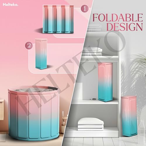 Image of Helteko Bath Tub for Adult for Bathroom, Foldable Tub for Home Use with Drainage Hole, Thickened Insulated Ice Bath Tub, Inflatable BathTub for Adults, Ice BathTub for Adults (Pink-Blue)