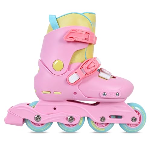 Nattork Inline Skates for Girls Kids Teens Boys Age 8-12, 4 Sizes Adjustable Blades Roller for Outdoor Indoor Birthday Pink