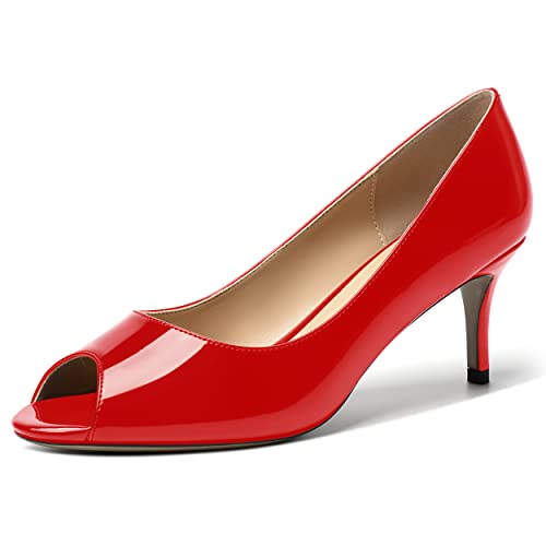 MOVINSTEPS Womens Peep Toe Dating Dress Patent Slip On Open Toe Stiletto Mid Heel Pumps Shoes 2.5 Inch