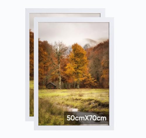 Lindahandel Bilderrahmen 50x70 Holz,Bilderrahmen Set 2 Stück 50x70 weiß für Puzzle,Rahmen zum Aufhängen aus MDF und Acrylglas,Minimalistisch Wand Rahmen,Moderner Fotorahmen