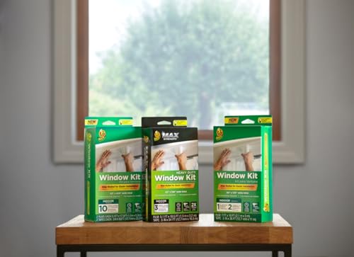 Image of Duck MAX Strength Window Insulation Kit, Winter Window Seal Kit Fits Patio Doors & Large Windows, Heavy Duty Shrink Film Insulator, Indoor Installation, Window Tape Included, 84 inch x 120 inch, Clear, 2 Pack