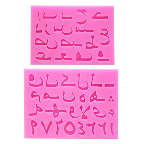 Juego de 2 moldes de silicona con letras árabes y letras de molde para fondant, molde de resina moldeada, molde de moldes de manualidades, herramientas de resina, molde de silicona cuadrado