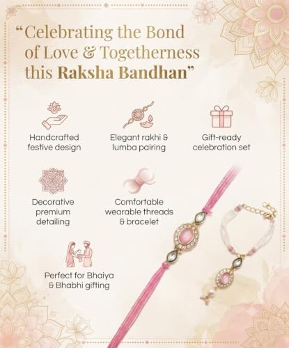 Image of Rakhi for Brother and Bhabhi Set of 2, Designer Rakhis for Rakshabandhan, Bhaiya Bhabhi Rakhi Set for Rang Panchami, Best Wishes Greeting Card and Tillak Set, Premium Thread Raki for Him