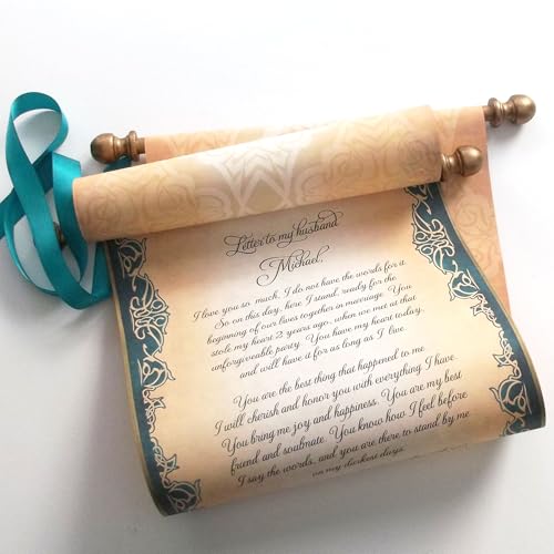 Personalized vintage style scroll with decorative edge, 8x19" paper - Victorian style - keepsake wedding gift - custom love letter - birthday gift (Teal and aged gold)