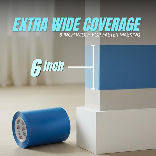 Image of Wide Blue Painters Tape, 6 inch x 60 Yards, 3D Printing Tape, Easy Clean Removal up to 21 Days, Masking Tape