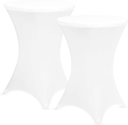 Miniatura 1 de Fixwal Mantel para mesa de cóctel, paquete de 2 manteles cuadrados elásticos de elastano blanco de 32 x 43 pulgadas, para fiestas, bodas,
