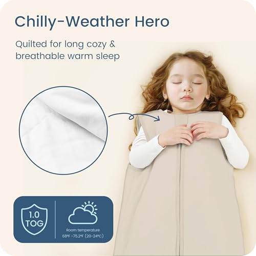Image of Baby Sleep Sack 15-18-24 Months 1.0 TOG, Quilted Wearable Blanket Baby Sleeping Bag with 2-way Safe Zipper, Ultra Soft All Season Sleep Sacks