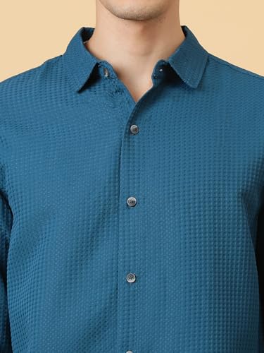 Image of KOTTY Men's Textured Casual Shirt - Long Sleeve||Button-Down Collar||Classic Fit