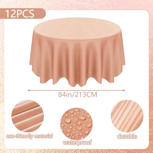 Image of CIEOVO 12 Pcs 84 Inch Rose Gold Round Plastic Disposable Table Cloth Waterproof Tablecloth Circle Table Covers for Valentine's Day Bridal Wedding Birthday Gender Reveal Party Decorations