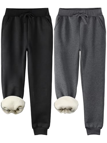 2 Pack Fleece Lined Sweatpants Women Sherpa Lined Joggers Women Pants with Pockets Winter Warm Athletic Sweatpants Set A S Black Dark Gray