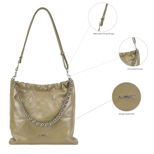 LA FESTIN Split Leather Shoulder Bag for Women with Adjustable Strap, Chain Detail, Elegant Women's Crossbody Handbags4