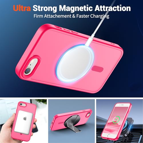 Image of SUPFINE Magnetic for iPhone SE Case 2022 (3rd) /2020 (2nd), iPhone 8 Case (Compatible with MagSafe) (Military Grade Drop Protection) Translucent Matte Phone Case, Hot Pink
