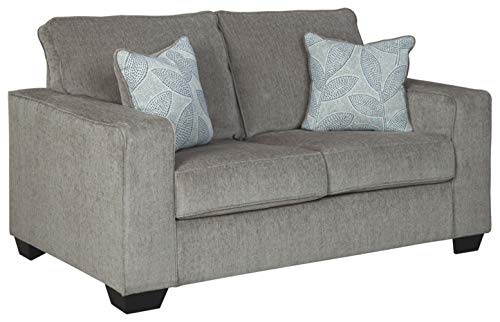Signature Design by Ashley Altari Modern Loveseat with 2 Accent Pillows, Light Gray