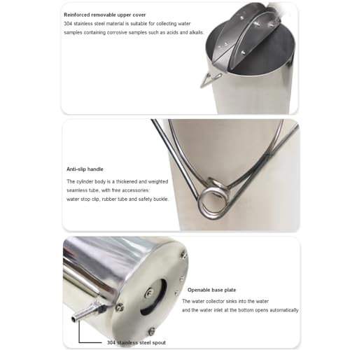 304 - Cubo de muestras de agua de acero inoxidable de 1 litro para pruebas de calidad del agua, recolección de aguas residuales, análisis de agua superficial de ríos y lagos