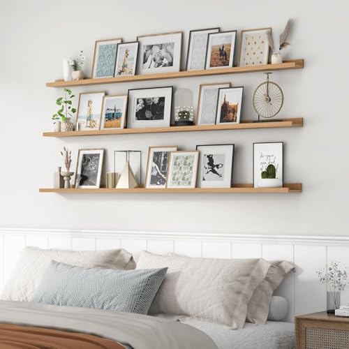 Image of Genuine Decor 72 Inch Natural Wood Floating Wall Shelf, Extra Long Storage Shelf