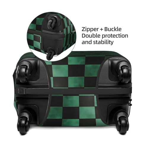 Luggage Cover Protector - Retro Green Black Checkered Print Suitcase Covers for Luggage Fit 22-24 Inch Suitcase3