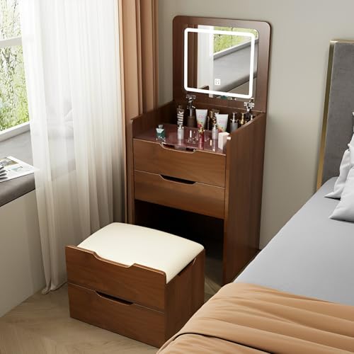 3-in-1 Makeup ty con luci LED Flip-Top Specchio elegante design cactus nascosto Storage Ottoman per piccoli spazi perfetto per gli amanti della bellezza e