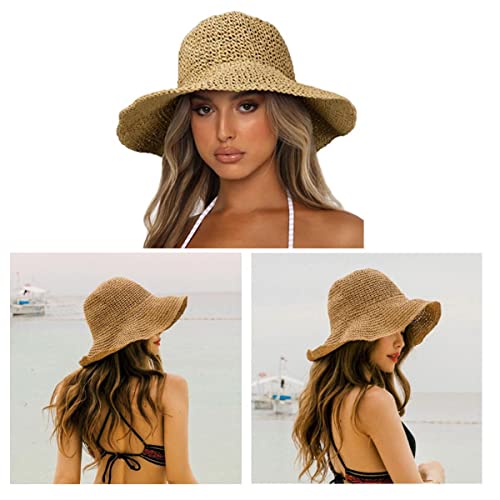XForce Plaza Folding Straw Hat Women's Summer Outing Sun Visor Holiday Cool Cap Seaside Beach Hat Tide Summer Hats Brown, Medium