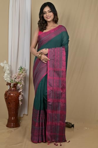 Image of eC ESHA'S COLLECTION Women's Cotton Blend Begumpuri Handloom Saree With Unstitched Running Blouse Piece