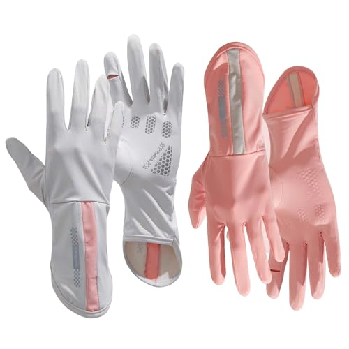 Driving Gloves Women, Cycling Gloves, Uv Protection, Sun Women Uv Protection, Driving Sun Protection, Silk Hiking Womens Summer Golf Cooling Men Biking Light Hand - 1 Pair Grey &Amp; Pink - Short